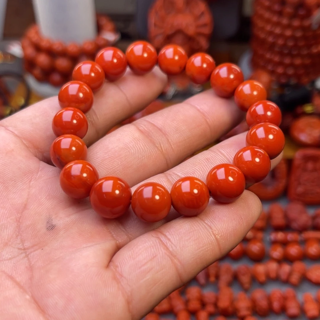南红玛瑙未镶嵌川料精工圆珠手串卡12mm
