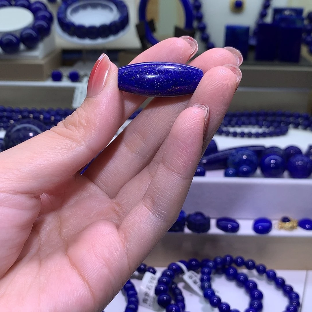 青金石未镶嵌天然原矿天珠12．6 m* 30 m