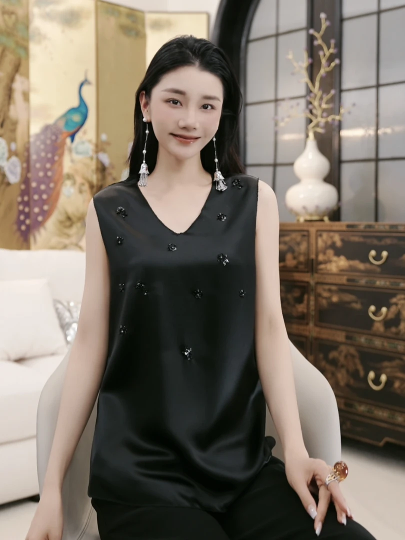 Betty Bairn【予简】新中式重工钉珠醋酸无袖背心25B-BW10109