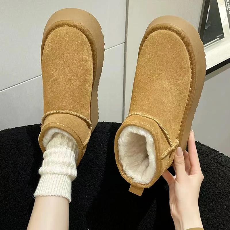 10037东北雪地靴女加绒加绒棉鞋厚底面包短靴子