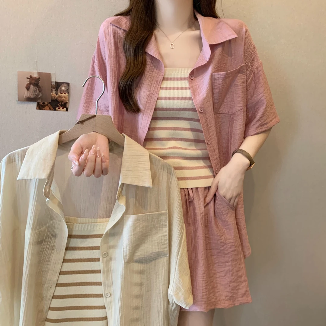 2025夏新款大码宽松薄款透气防晒两件套开衫衬衫上衣外套+裤子潮