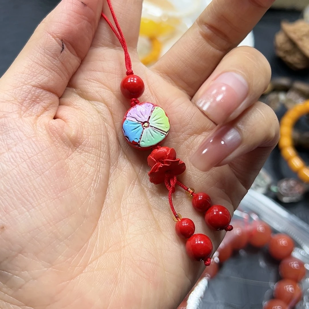 银S925镶嵌手链烟晶朱砂手机挂A609