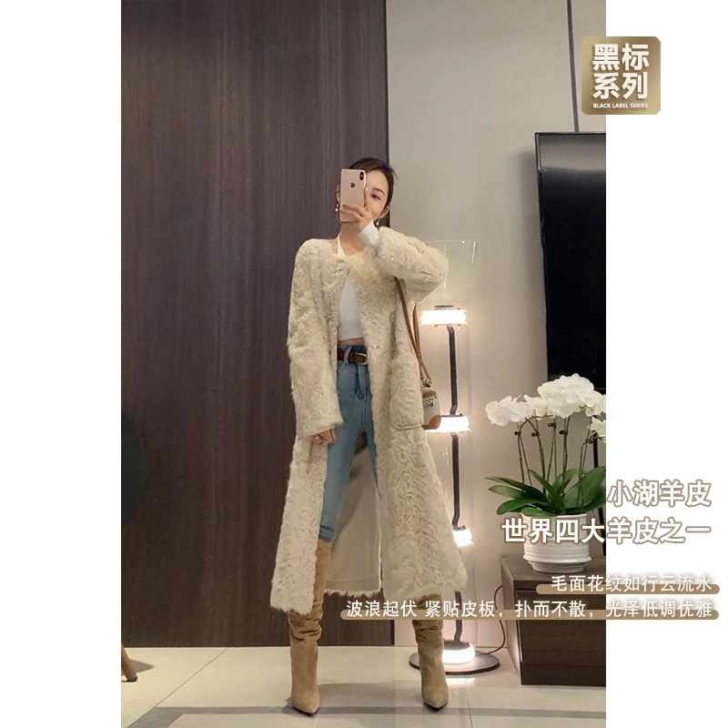 邹邹小个子新品 小湖羊皮高级感气质长款皮草女秋冬保暖高奢外套