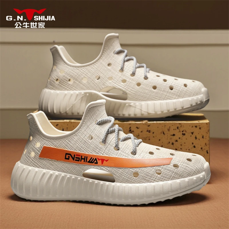 公牛世家男鞋夏季新款外穿防滑透气镂空一脚蹬全包凉鞋男士运动鞋