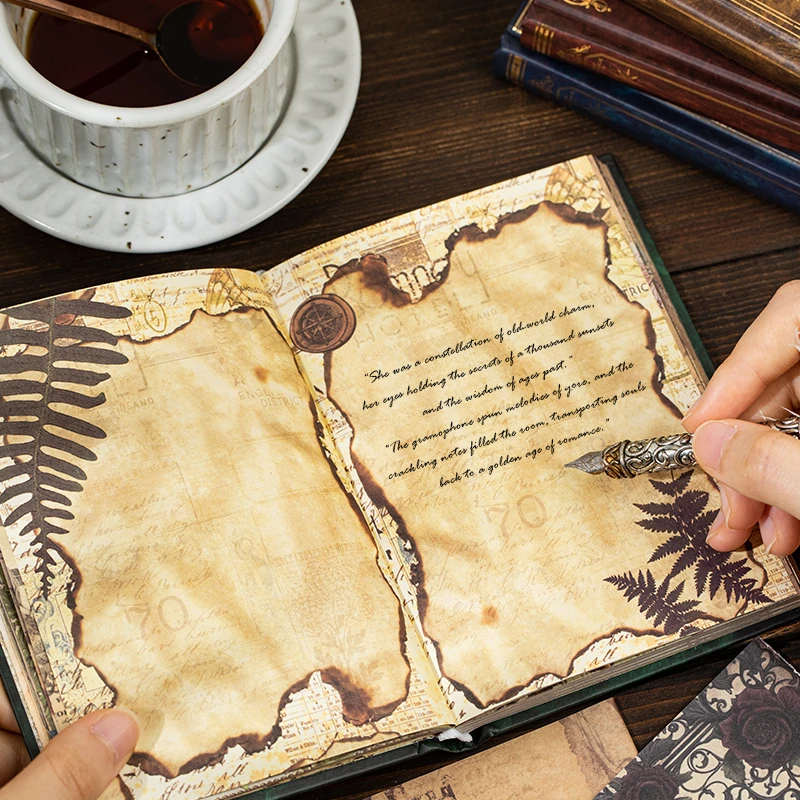 96张 复古远方颂歌特种纸素材本 中世纪文艺英文手帐装饰可撕便签