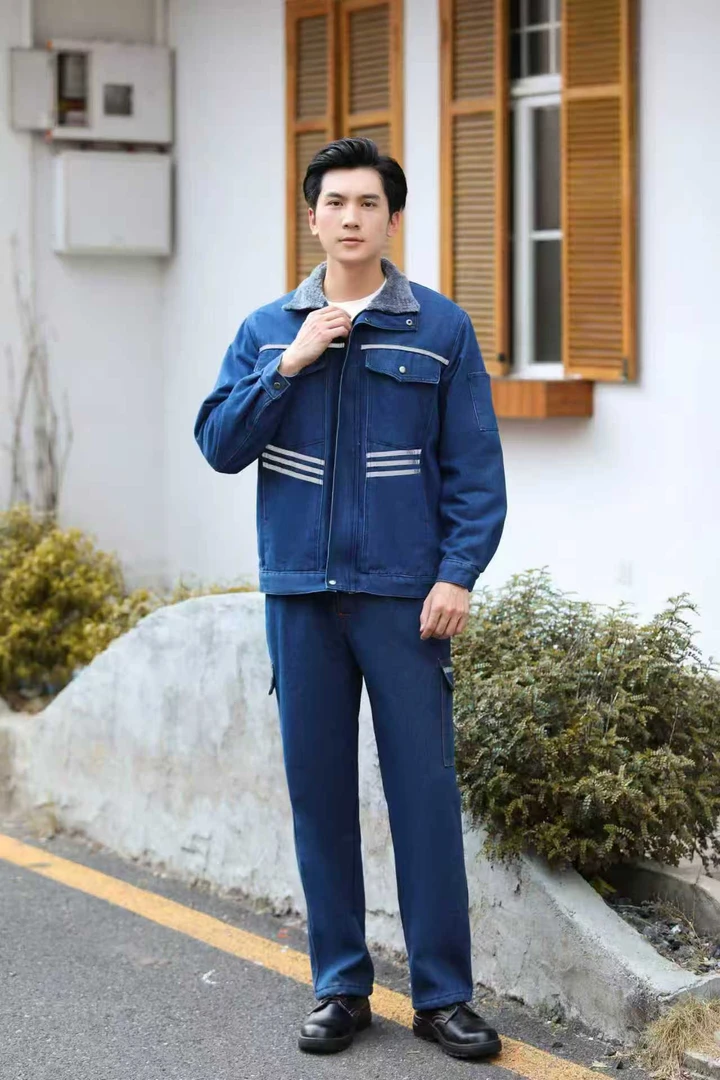 加绒防烫牛仔套防风保暖耐磨耐脏劳保服