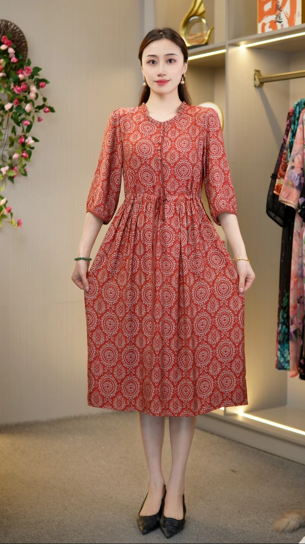 妈妈装连衣裙新款中袖女装【红灯笼】T