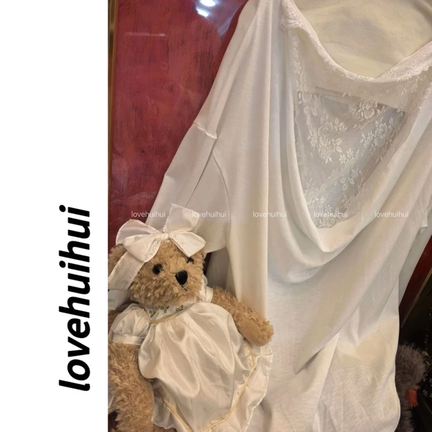 lovehuihui 《公主的蕾丝请柬》蕾丝拼接宽松百搭T恤上衣