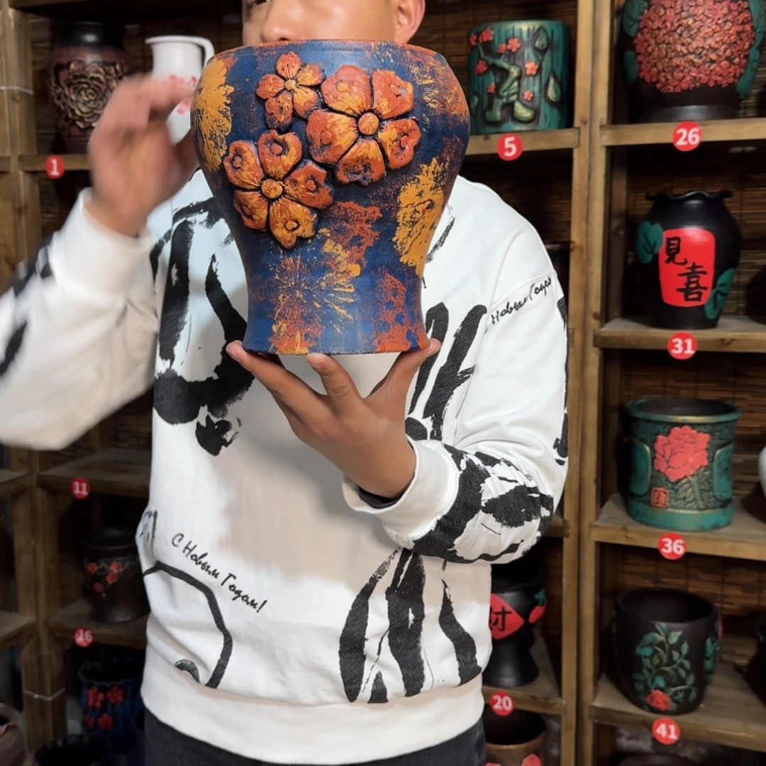 带孔高端浮雕花盆高度+口径23+18