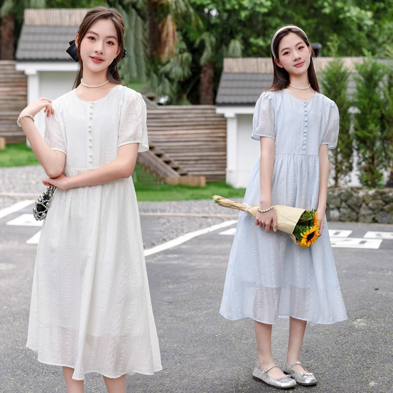 【80%莱赛尔】初高中女大童学生收腰长裙宽松大码礼服连衣裙25321