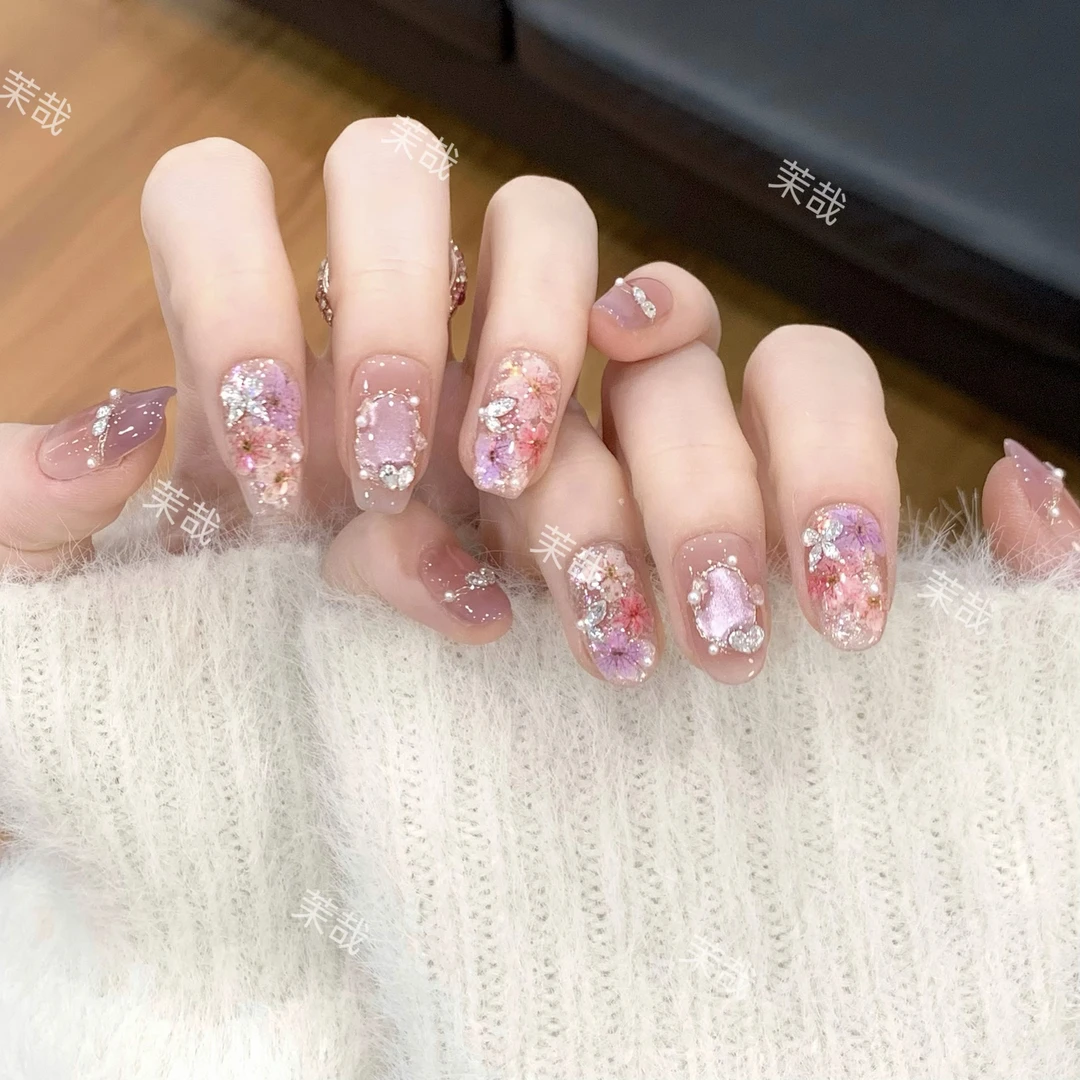 茉哉I【花仙紫】孤纯手工定制美甲拆卸穿戴甲A3705