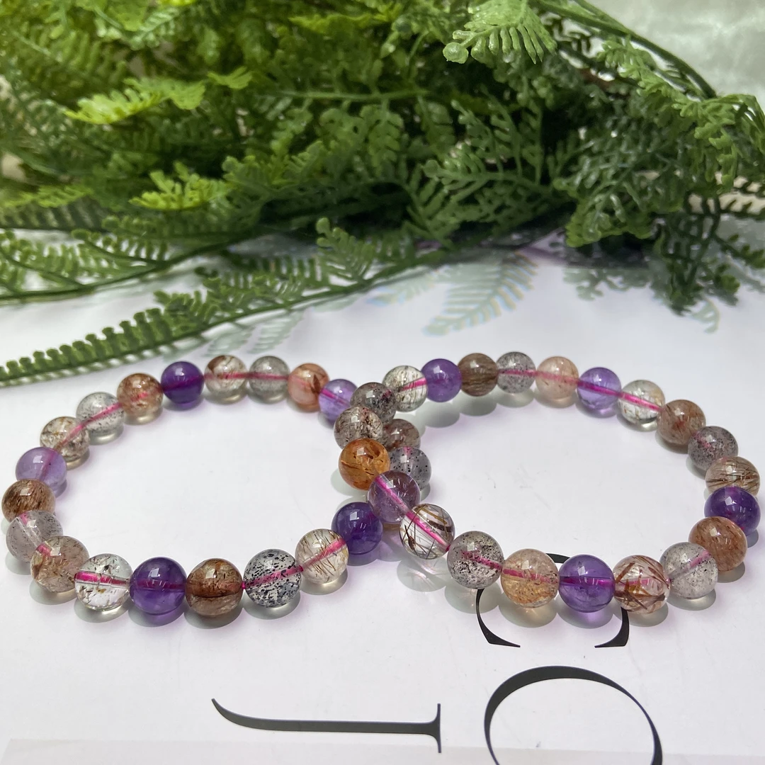 【星浩珠宝】黑金超七水晶手串26-10T92K405【多样性发一件】7mm