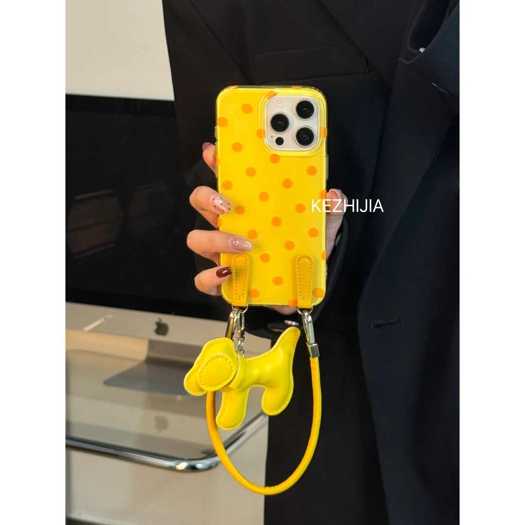 【壳之】简约黄色波点壳适用苹果17/16/15/14promax/13高级手机壳