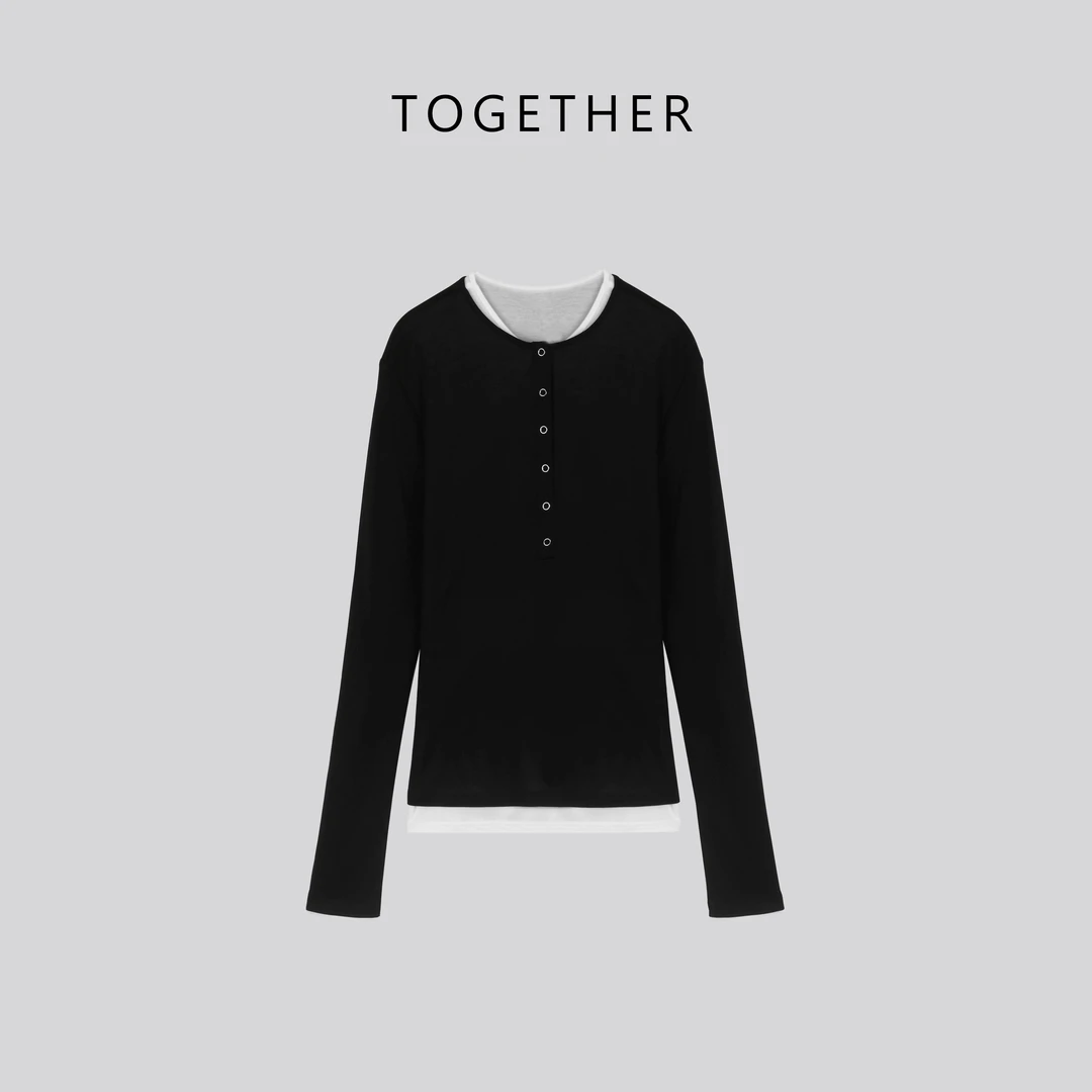 【Together】 · 鹿云 · 秋季真两件拼接百搭长袖T恤#W8189