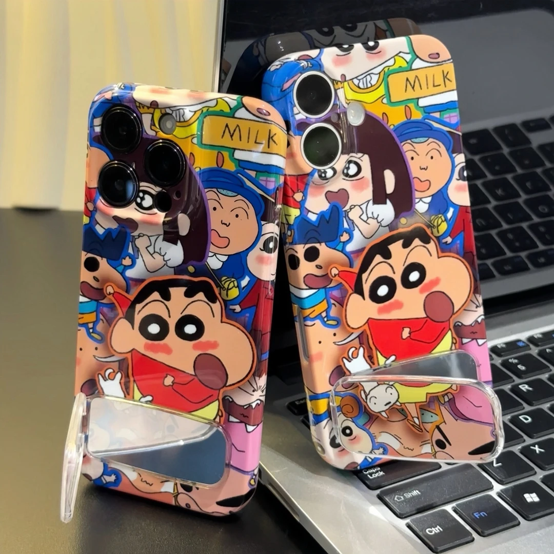 动漫小新全员镜子支架适用苹果16promax手机壳华为vivo小米15oppo