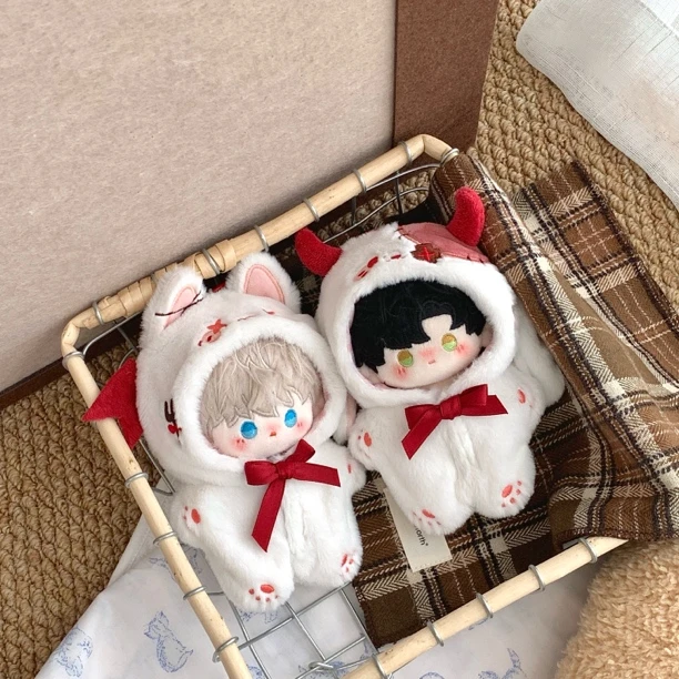 原创10cm娃衣恶魔双子兔玩偶毛绒连体衣棉花娃娃可爱娃衣甜酷衣服