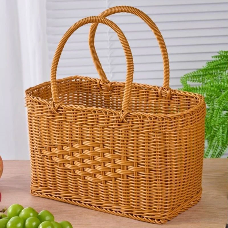 Q35菜篮子超市购物篮野餐篮水果篮老式买菜篮子清洁手提篮大容量
