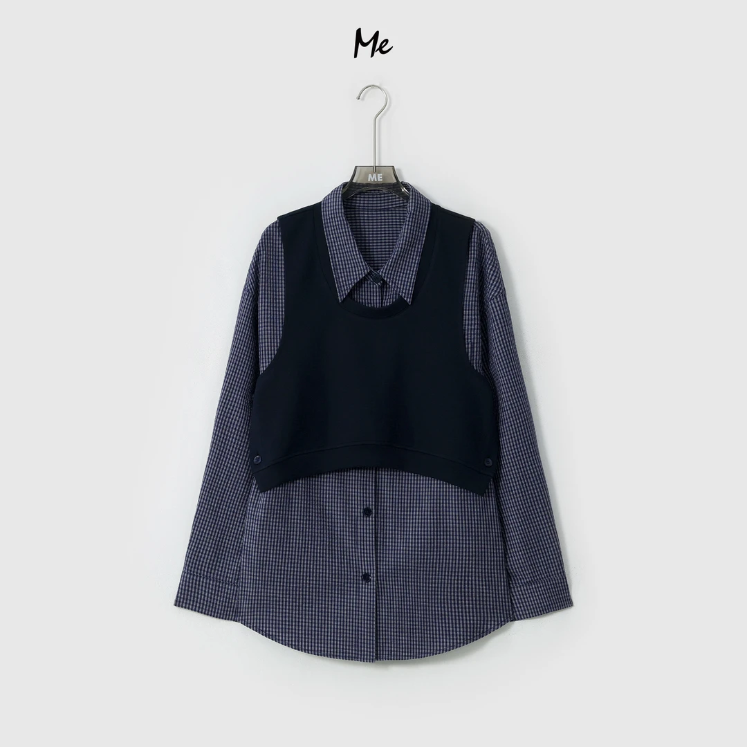 ME【气泡格卫衣】叠穿假两件os廓形时尚百搭宽松一手长上衣MESA0247