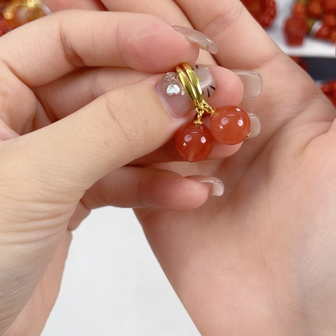 南红玛瑙银S925镶嵌保山耳勾