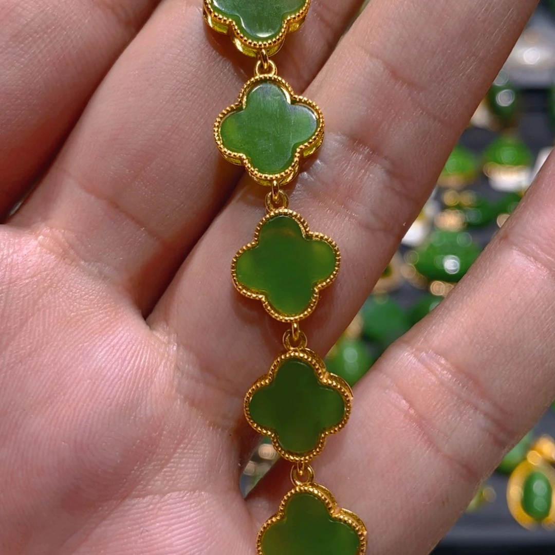 手链银S925镶嵌和田玉（碧玉）