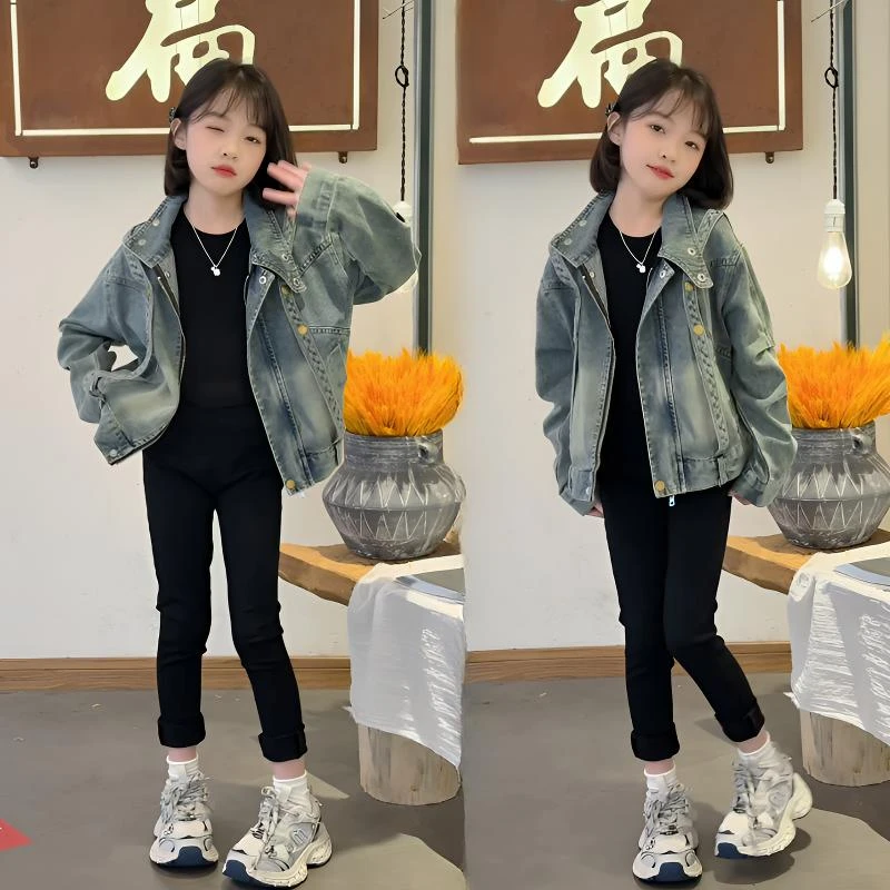 女童牛仔外套春秋季2025新款韩版中大童网红夹克女孩洋气时髦春装