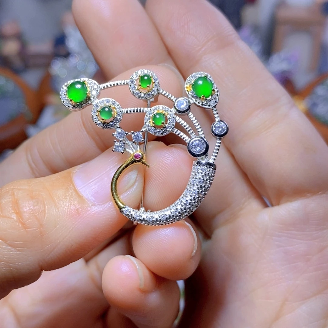 翡翠耳钉银S925镶嵌天然翡翠