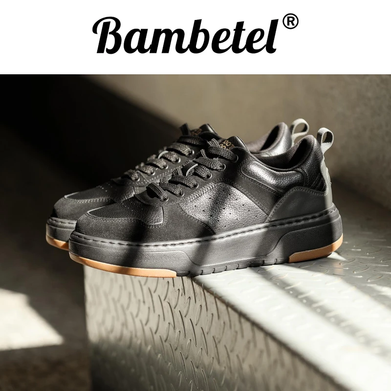 Bambetel春夏头层牛皮复古休闲德训鞋男鞋低帮板鞋运动男鞋