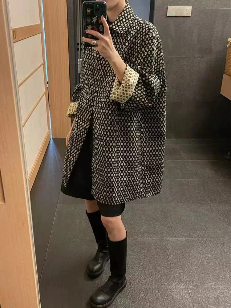 【韩货】复古印花撞色风衣