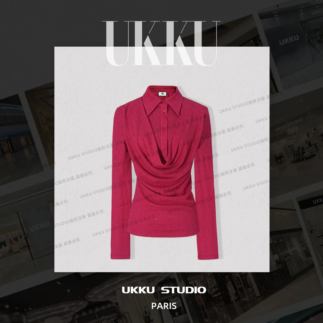 【UKKU】[绯红流光]时尚长袖秋冬气质收腰T恤615530