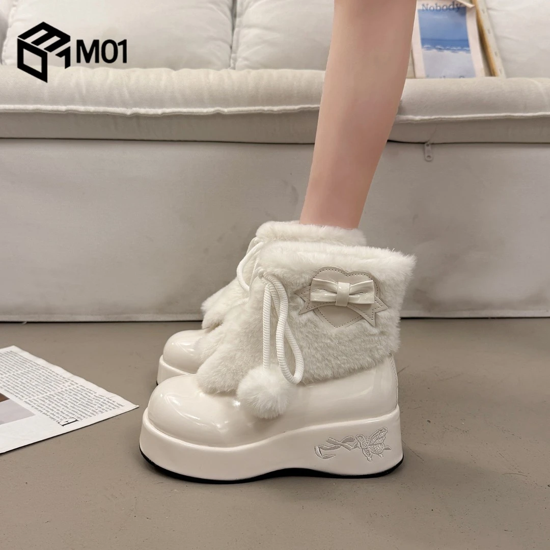 M01毛毛厚底雪地靴女季冬加绒加厚防水新款爆款白色短靴保暖棉鞋