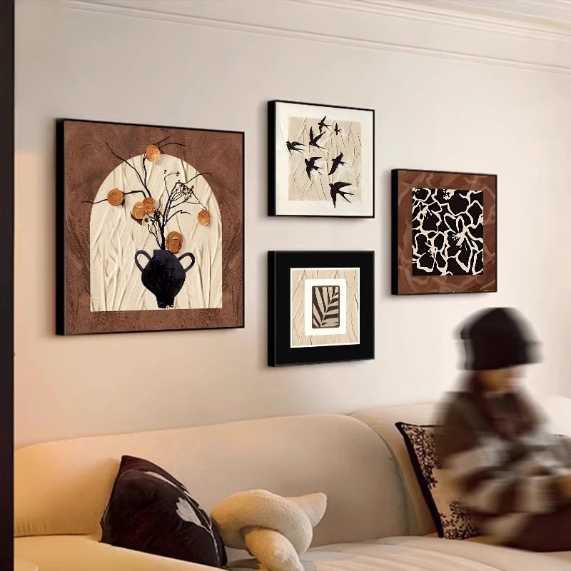 中古风装饰画高级感客厅沙发背景墙壁画样板间法式复古组合挂画