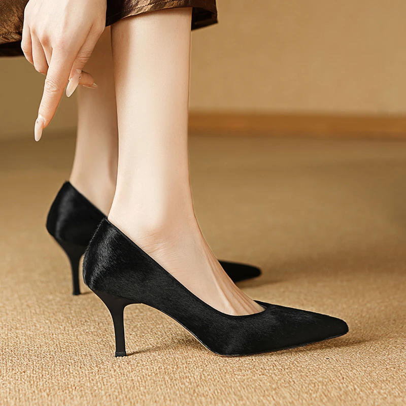 【现货4/7cm】马毛简约轻奢尖头细跟时尚新款单鞋