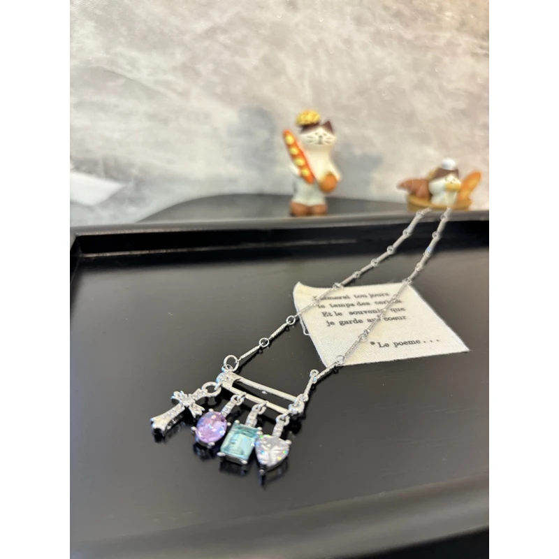 铜合金项链 别针十字爱心锆项链XL2827