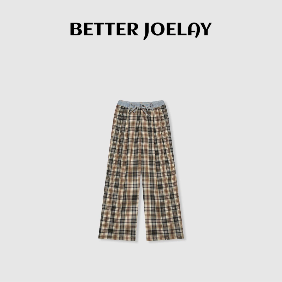 BETTER JOELAY-【焦糖格纹】高级直筒裤子宽松百搭休闲Z1278