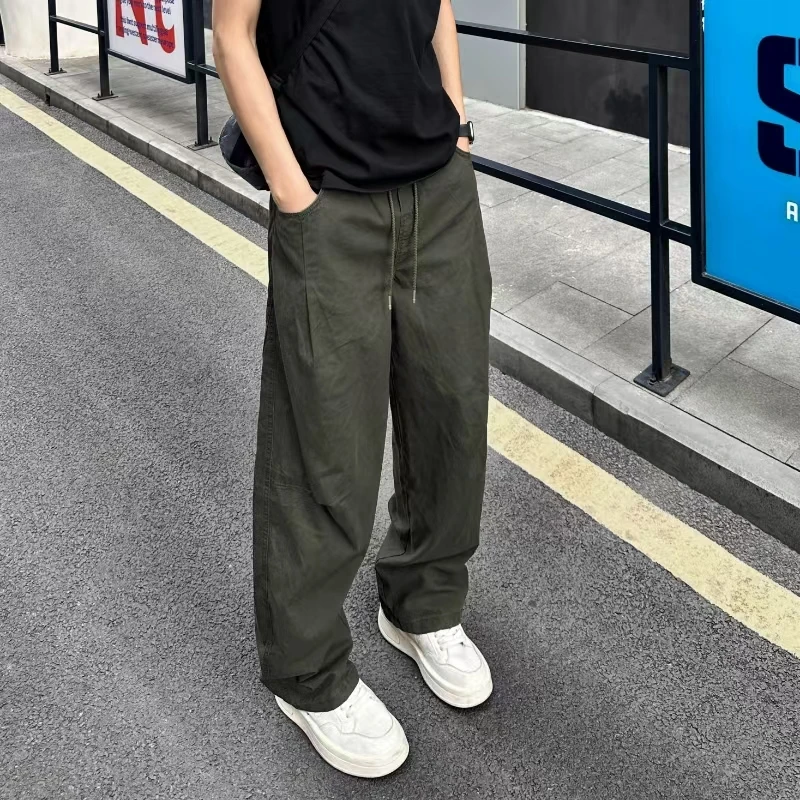 QUALCOMM军绿色褶皱伞兵裤男秋季美式高街工装裤cleanfit休闲裤子
