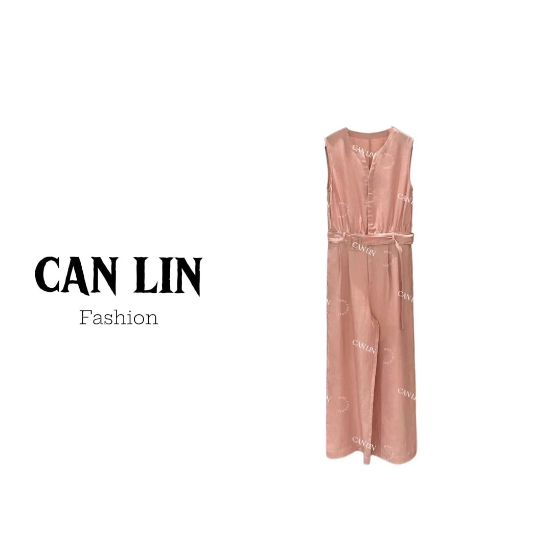 2025年夏季新款无袖亚麻高级气质百搭纯色连体裤