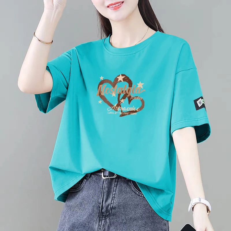 100%纯棉短袖t恤女新款夏季韩版减龄宽松显瘦时尚遮肚洋气上衣ins