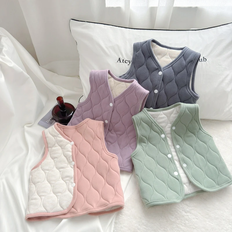 男小童蚕丝羊毛马夹马甲校服神器儿童婴儿上衣外穿三层夹棉加绒潮