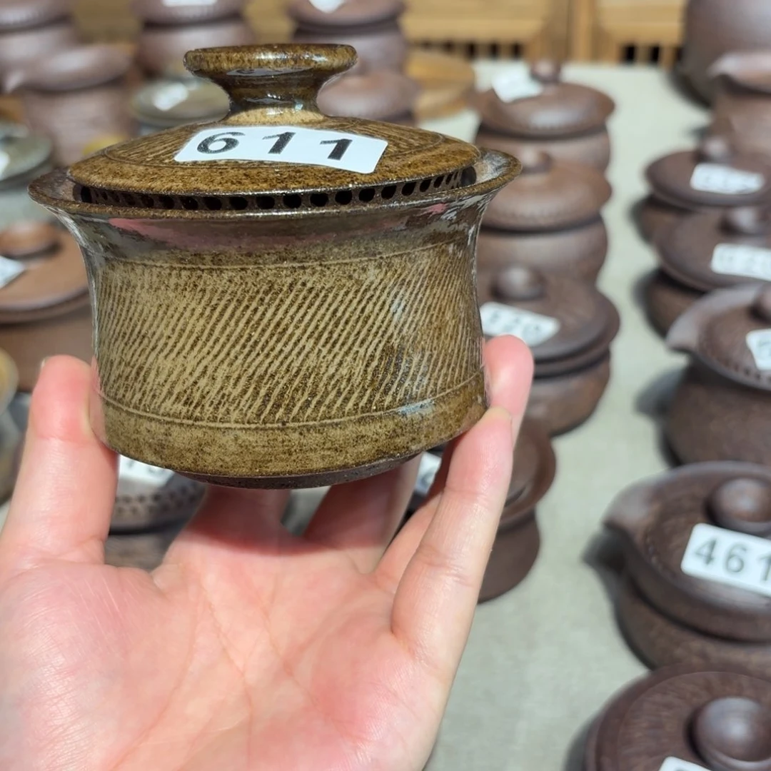 粗瓷茶具素胎无釉盖碗