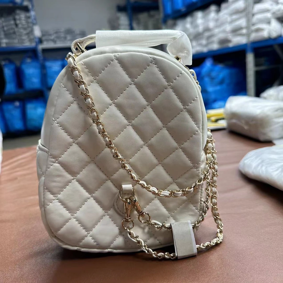 【小裴DY8005】女士双肩包白色休闲轻奢时尚菱格包经典小包包气质