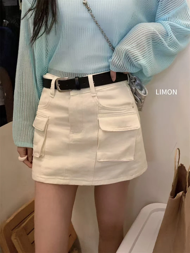 夏季纯色工装牛仔短裙半身裙韩版时尚白色百搭裙子春夏高腰新款