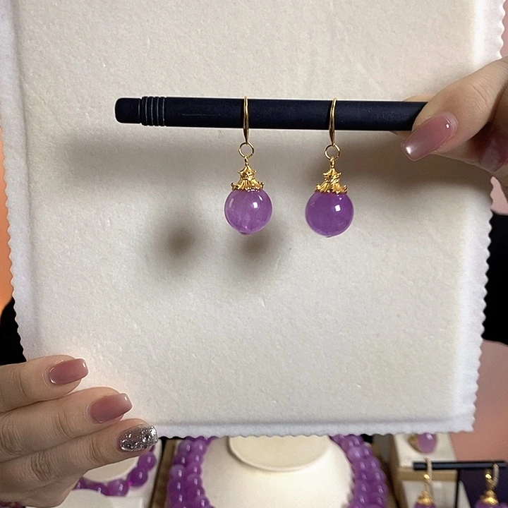 紫锂辉高冰收藏级耳环15+锂辉石银S925镶嵌