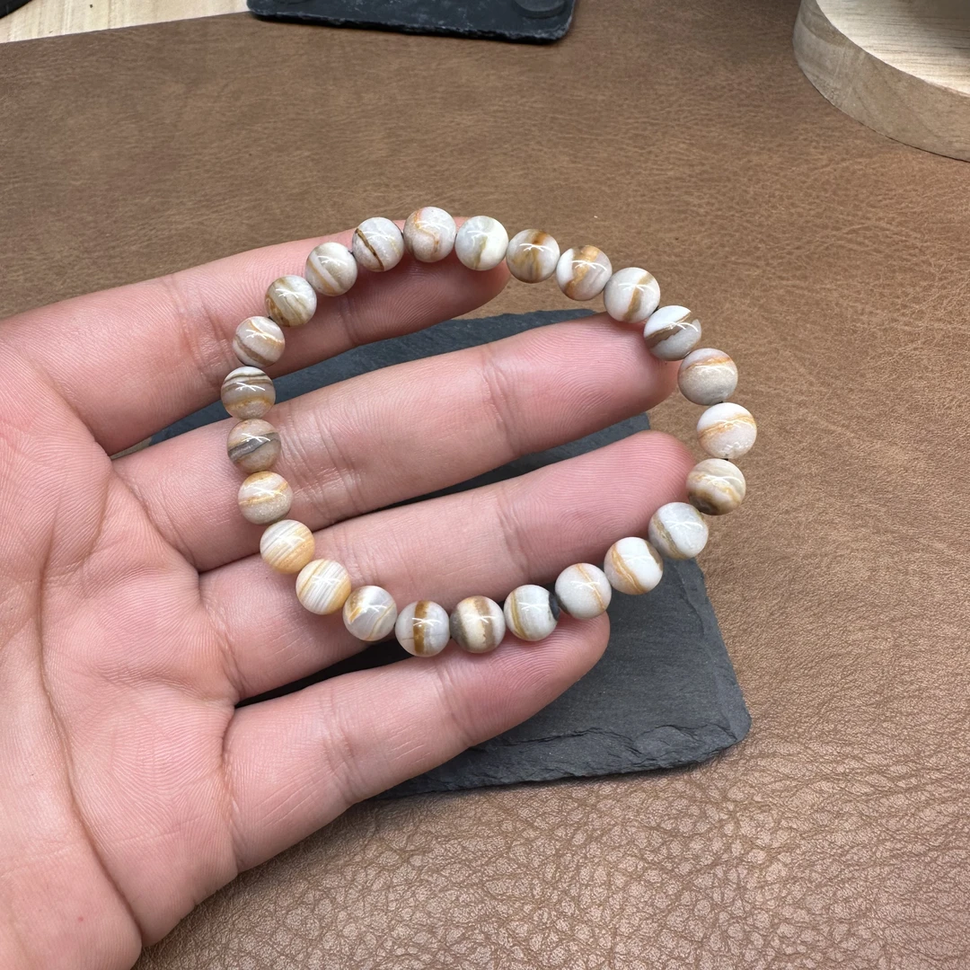 【木阳文创】玛瑙单圈手串  白粉0.7+