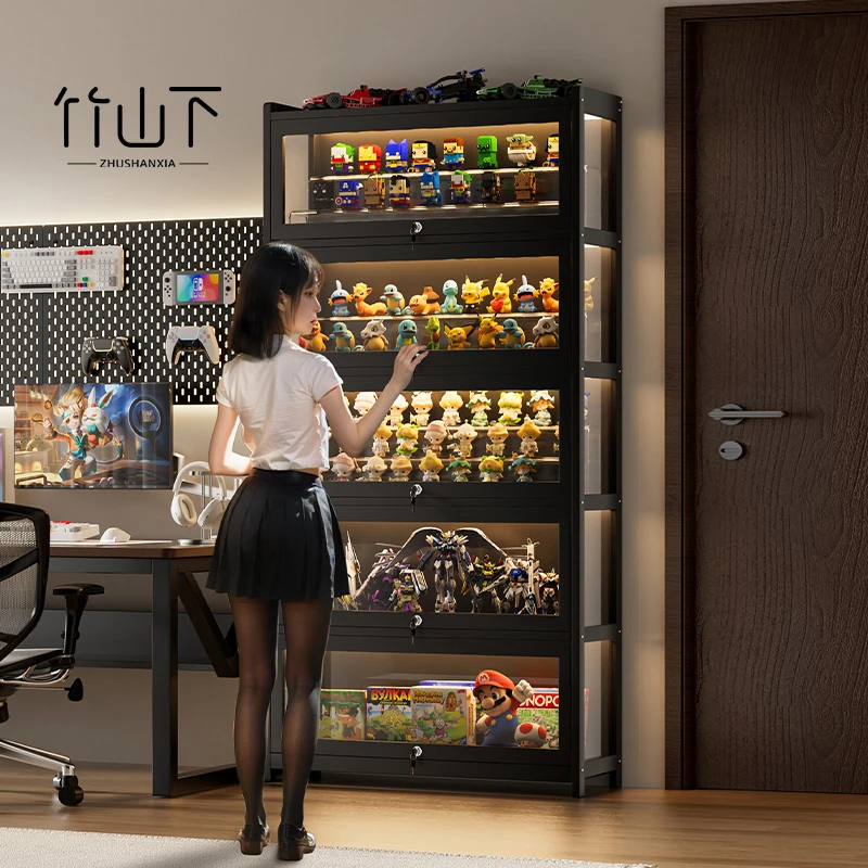 盲盒泡泡玛特展示柜透明娃娃乐高收纳架带锁带灯亚克力手办展示架