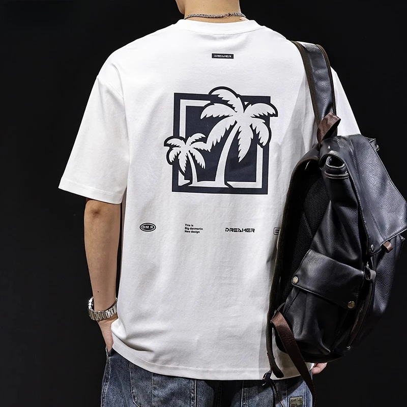 潮牌重磅印花设计短袖t恤男士夏季2025新款宽松大码百搭男装体恤