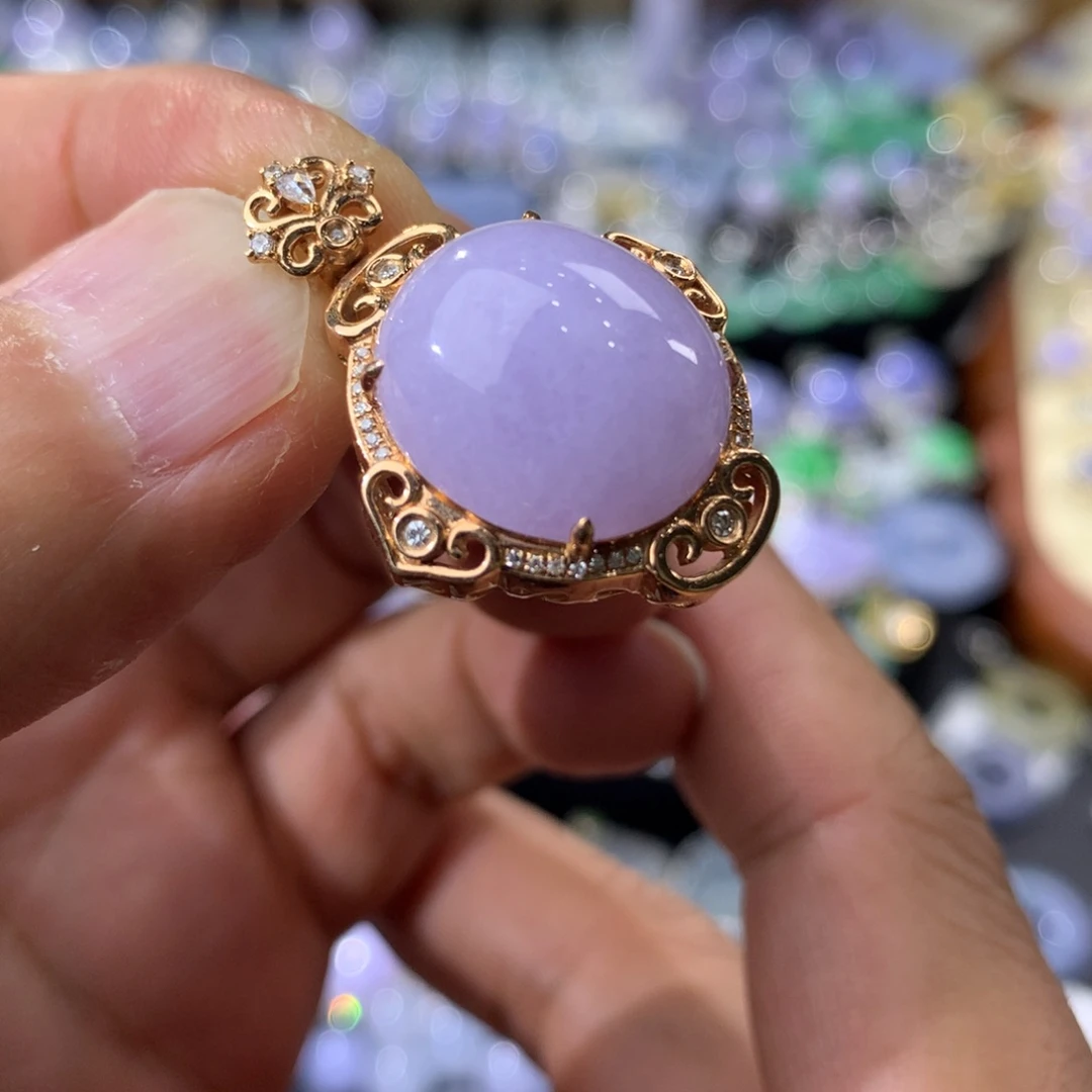 翡翠吊坠(不含链)18K金镶嵌