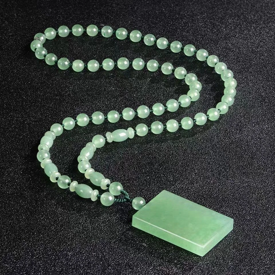 纯天然新疆东陵玉无事牌吊坠项链男女款毛衣链平安玉佩颜色微差