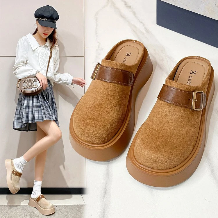 勃肯鞋女2025新款春季外穿复古勃肯鞋休闲厚底包头半拖鞋潮