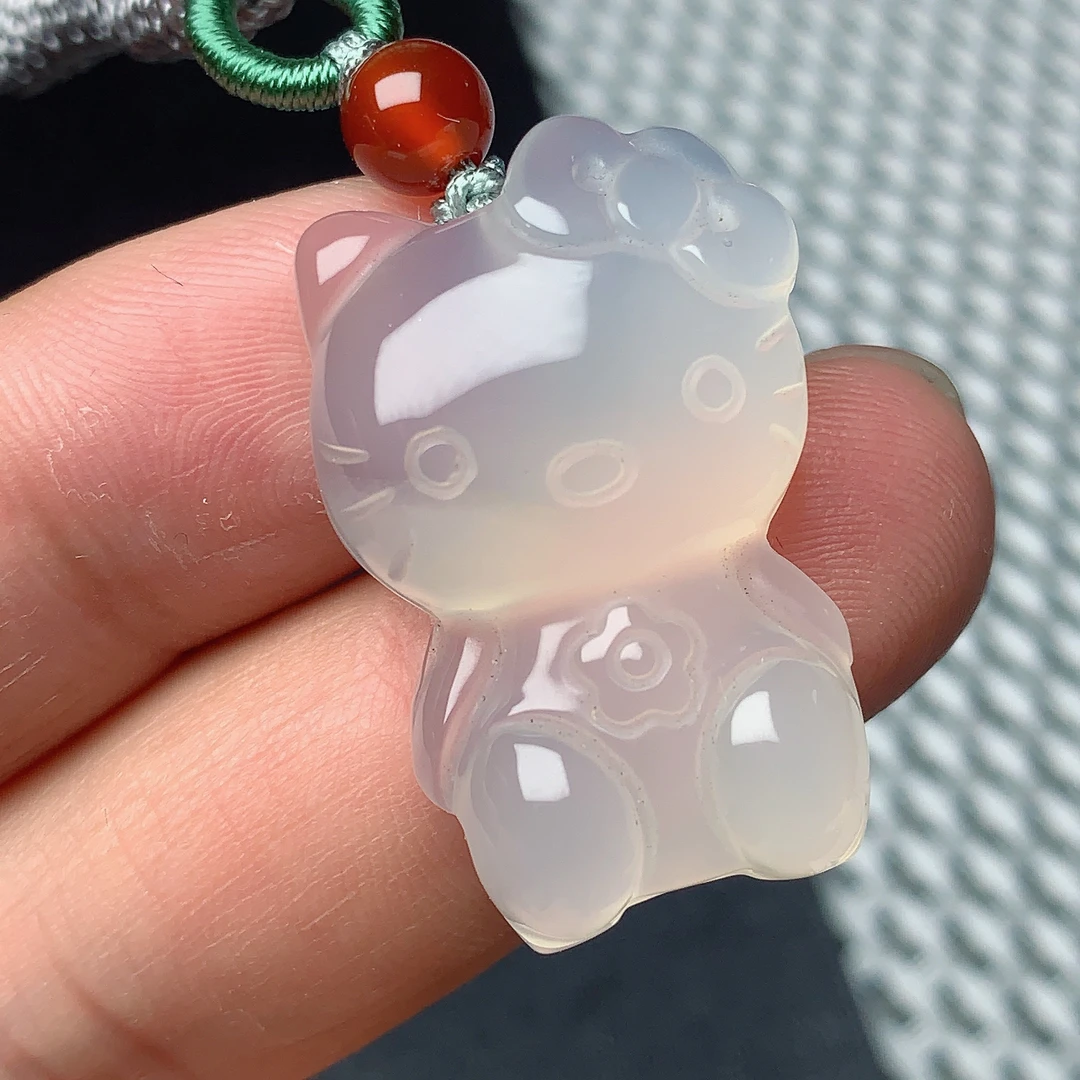 天然玛瑙白冰hello kitty 猫可爱吊坠