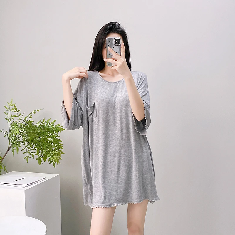 性感睡衣女式夏季自带胸垫短袖莫代尔睡裙加肥大码家居短裙可外穿